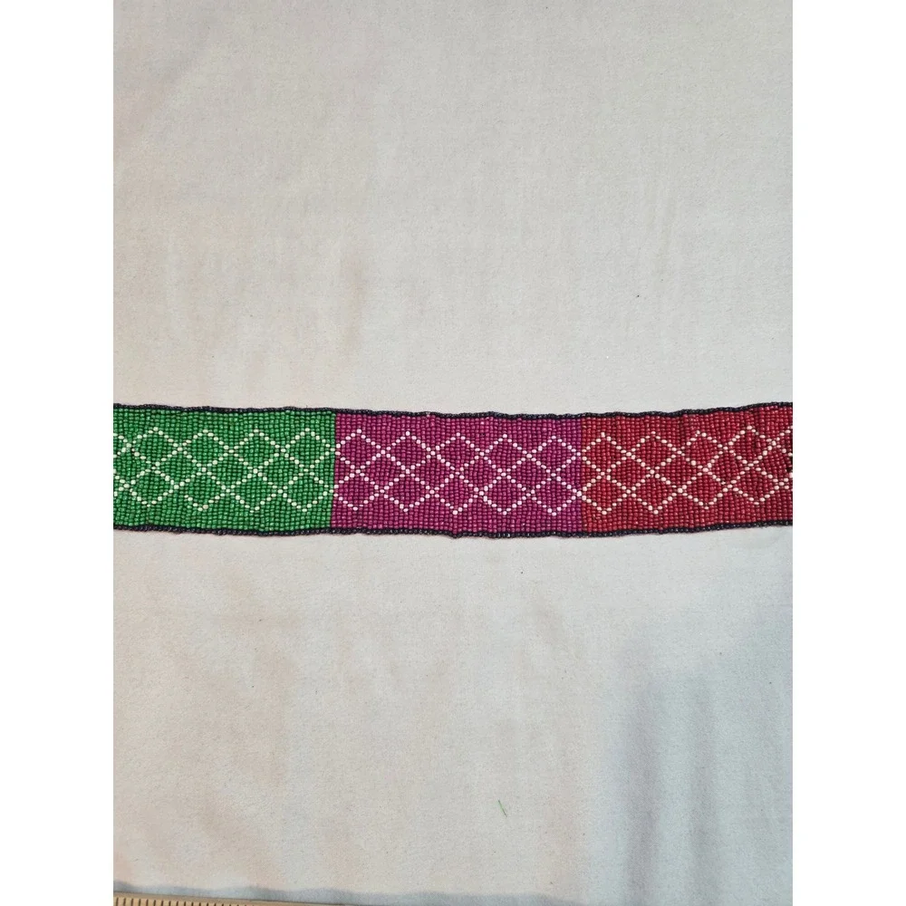 Rag Beaded Belt Green Pink‎ Red Geometric Pattern Statement Buckle New XS-S